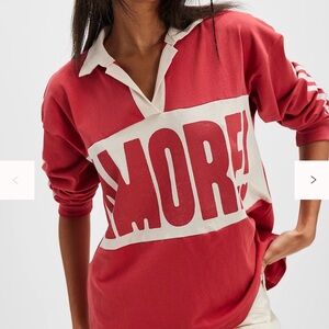 Daydreamer Amorw Red Rugby Sweatshirt with Cream Graphic Panel Large NWT